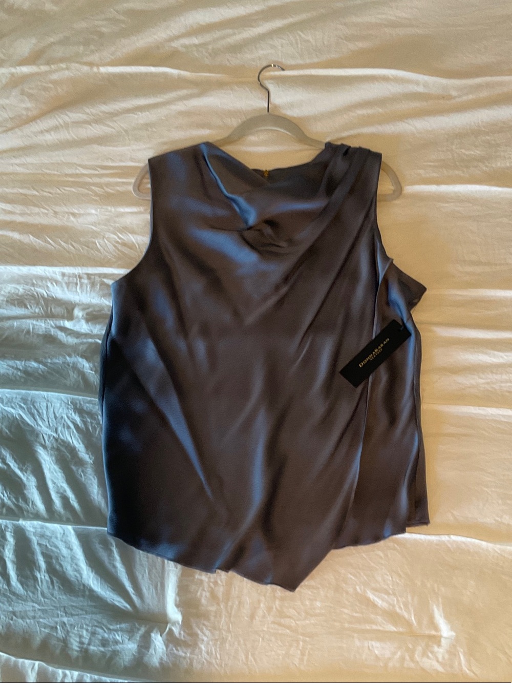 Donna Karan Charcoal Satin Draped Sleeveless Camisole